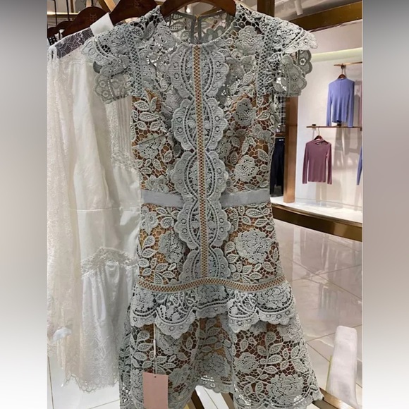 #152 Elegant Butterfly Sleeve Crochet Lace Casual O-neck High Waist Dress - Picture 15 of 16